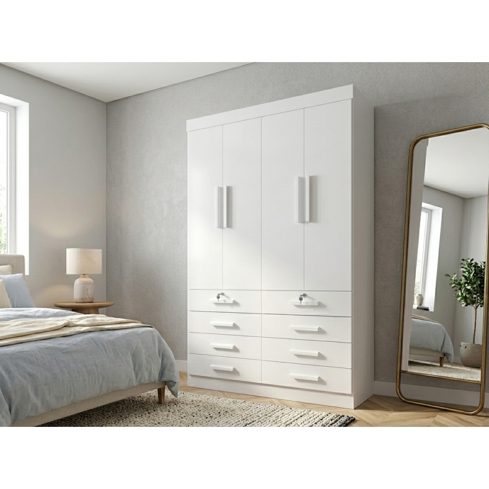 Guarda-Roupa Casal Austin 4 Portas e 8 Gavetas - Branco