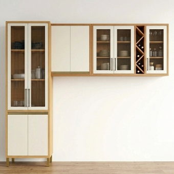 Cozinha Andira 3 Peças Cristaleira e Aéreos Amênd/Off White
