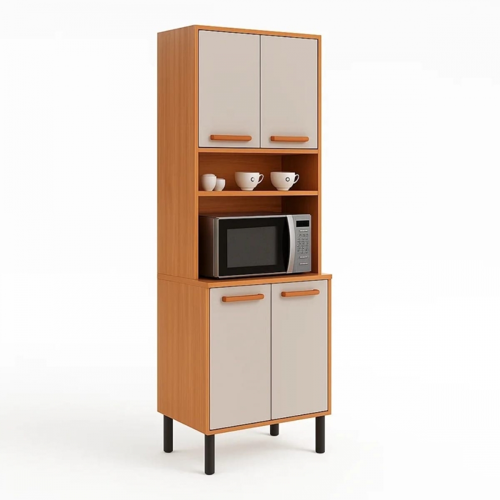 Paneleiro 4 Portas Júpiter com Nicho para Forno - Cinamomo/Off White