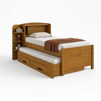 Cama Solteiro Denver Plus com Auxiliar e 2 Gavetas