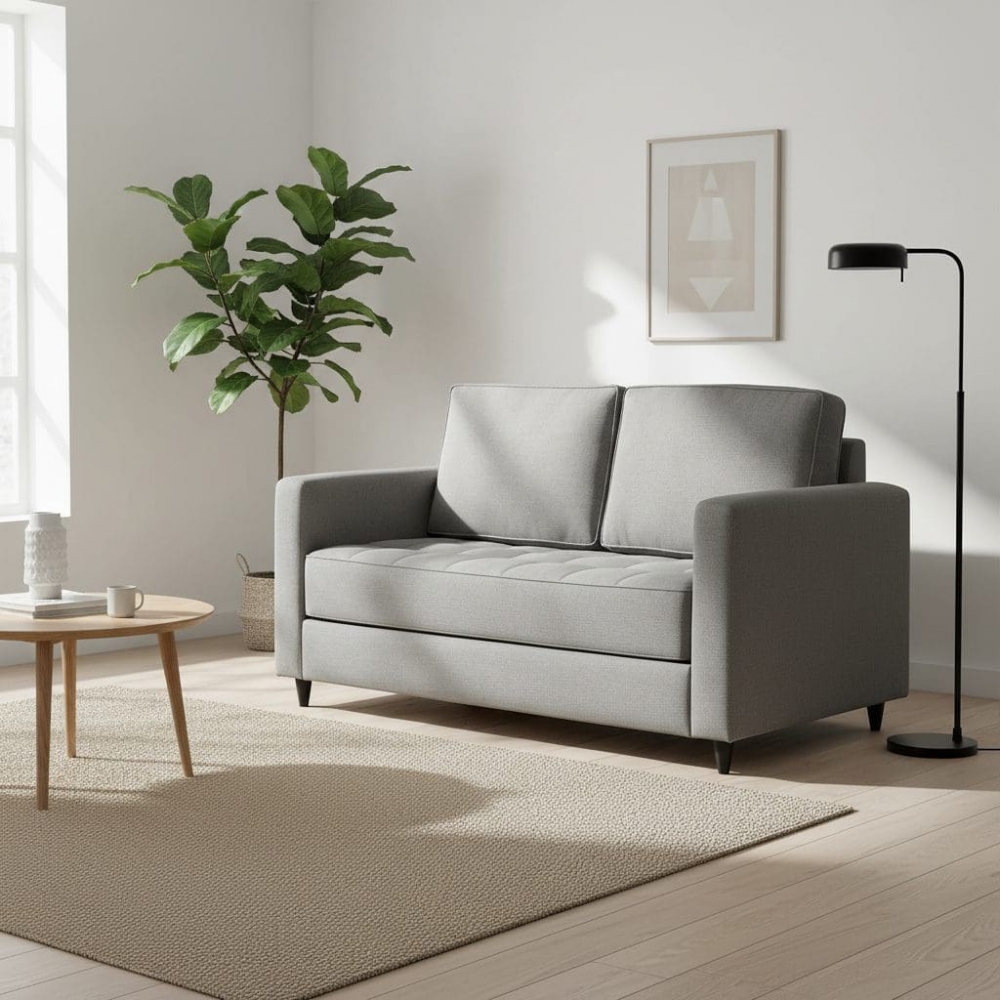 Sofá Cama Casal Morfeo 1.50m com Espuma D28 e Almofadas - Cinza