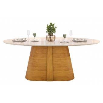 Mesa de Jantar Orgânica Celeste com Tampo de Vidro Temperado