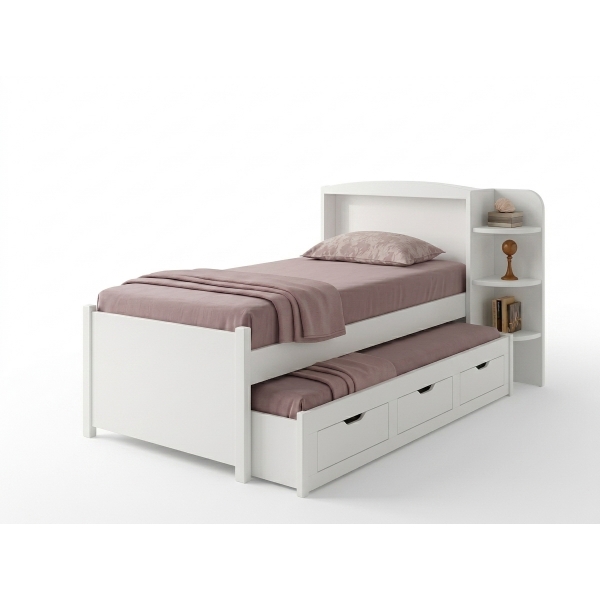 Cama Solteiro Denver Plus com Auxiliar e 2 Gavetas - Branco