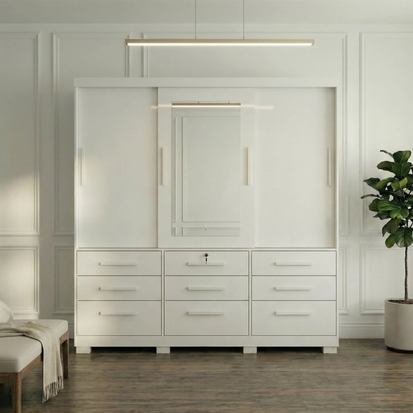 Guarda-Roupa Casal Athenas 3 Portas 9 Gavetas - Branco