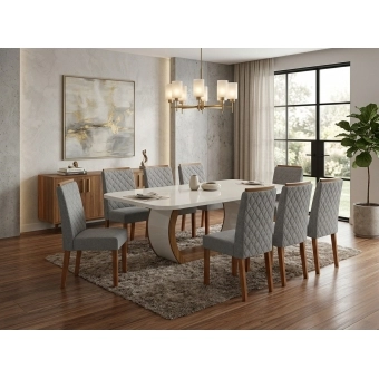 Conjunto Mesa de Jantar Robust 2,20m com 8 Cadeiras Diva