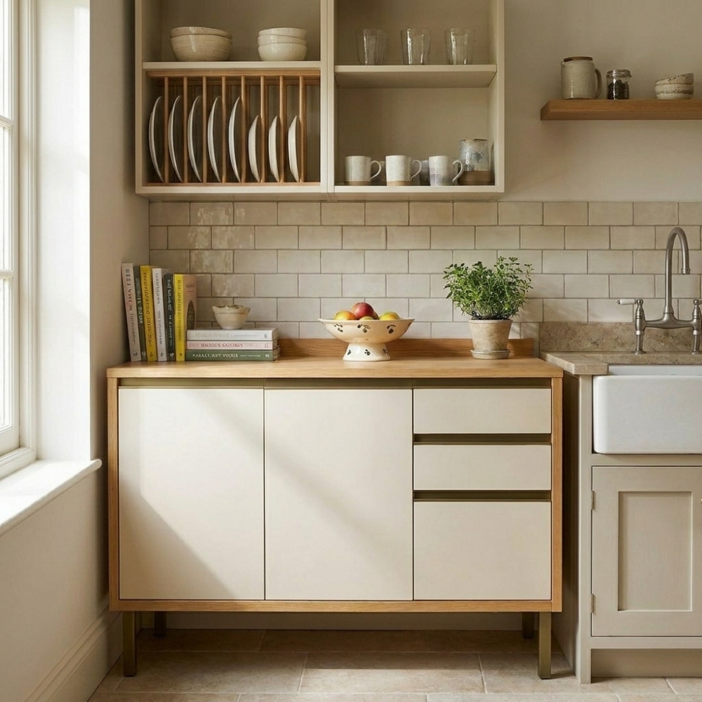 Balcão de Cozinha 1.20m 2 Portas 3 Gavetas Andira - Amêndoa/Off White