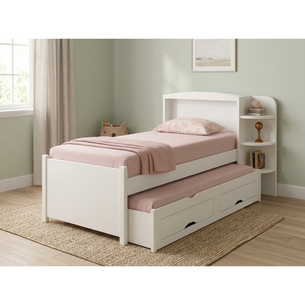 Cama Solteiro Denver Plus com Auxiliar e 2 Gavetas - Branco