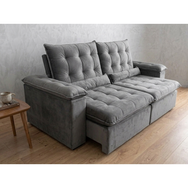 Sofá Retrátil e Reclinável Grécia com Pillow Top - Cinza