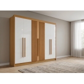 Guarda-Roupa Casal Ripado Columbus 6 Portas 6 Gavetas - Cinamomo/Off White