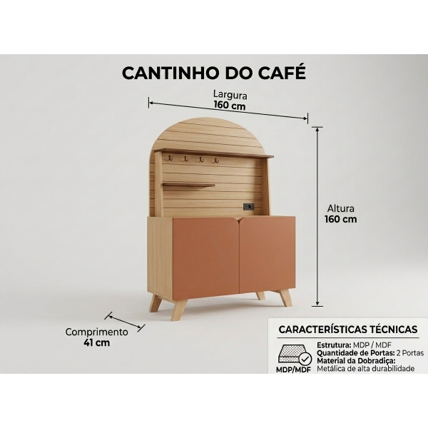 Cantinho do Café Califórnia com Painel Curvo Retrô - Naturale/Terracota