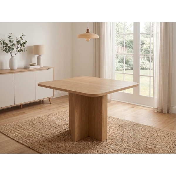 Conjunto Mesa Jantar Bosque 90x90 Nogal 4 Cadeiras