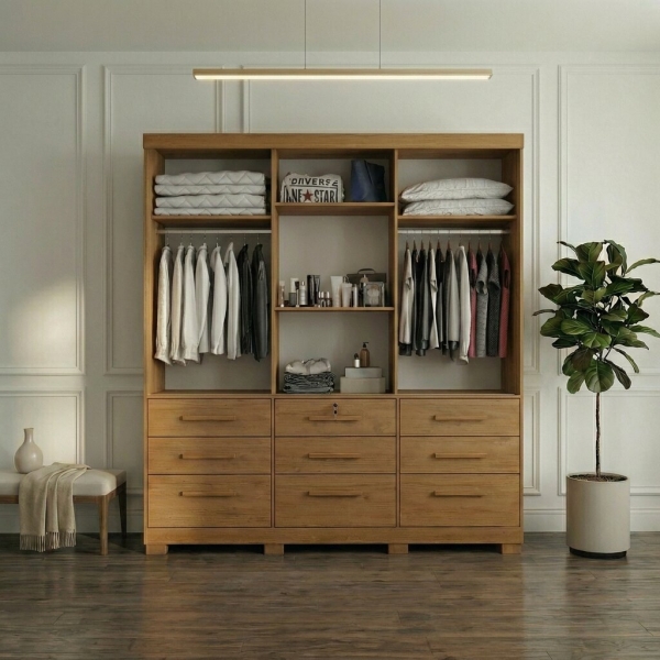 Guarda-Roupa Casal Athenas 3 Portas 9 Gavetas - Nature