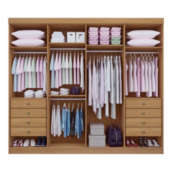 Guarda-Roupa Casal Ripado Boston 8 Portas 8 Gavetas 100% MDF - Cinamomo/Off White