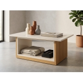 Mesa de Centro Veneza com Vidro Pintado e Rodízios - Cinamomo/Off White