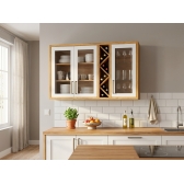 Armário Aéreo de Cozinha Andira 1.20m com Porta Vidro Reflecta - Amêndoa/Off White