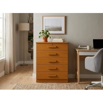 Cômoda Tulsa 5 Gavetas 100% MDF com Chave e Tampo 25mm