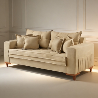 Sofá Living Évora 2,00m Bege Assento D28 Soft e Molas