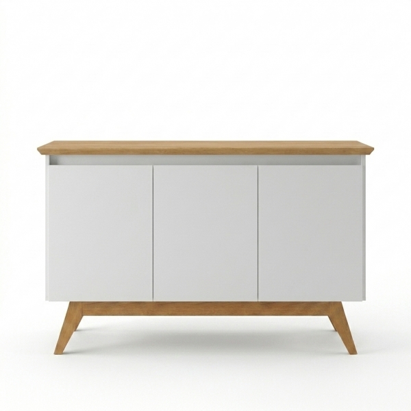 Buffet Gardenia 3 Portas com Tampo em MDF 25mm - Off White/Nature