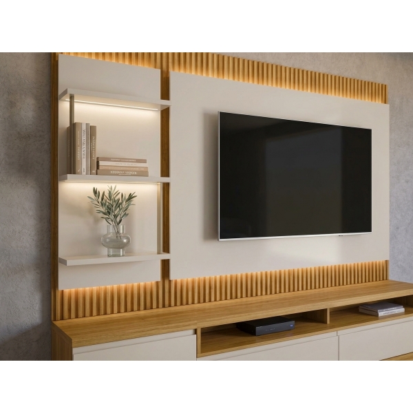 Rack com Painel Baeza 1.80m LED Tauari/Off White