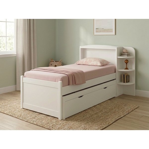 Cama Solteiro Denver Plus com Auxiliar e 2 Gavetas - Branco