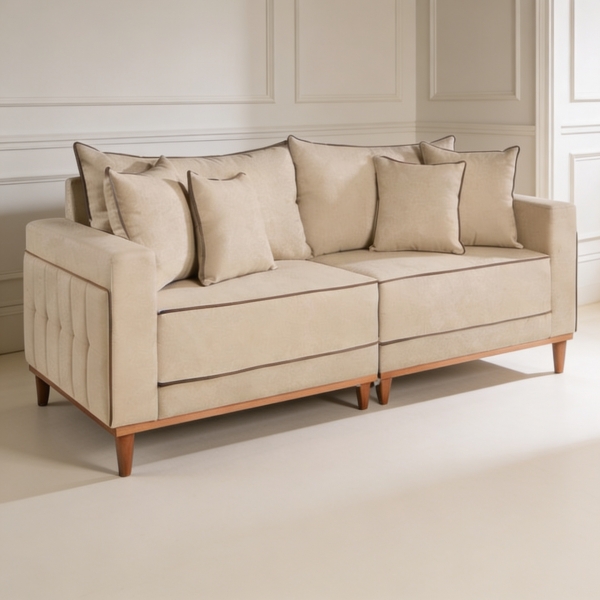 Sofá Living Loren 2.16m 3 Lugares Molas Ensacadas - Linho Areia