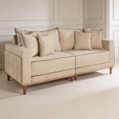 Sofá Living Loren 2.16m 3 Lugares Molas Ensacadas - Linho Areia