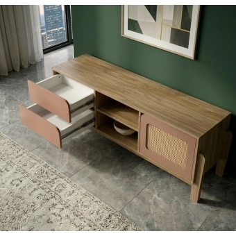 Rack para TV Daisy com Detalhe Palha 3D e Gavetas