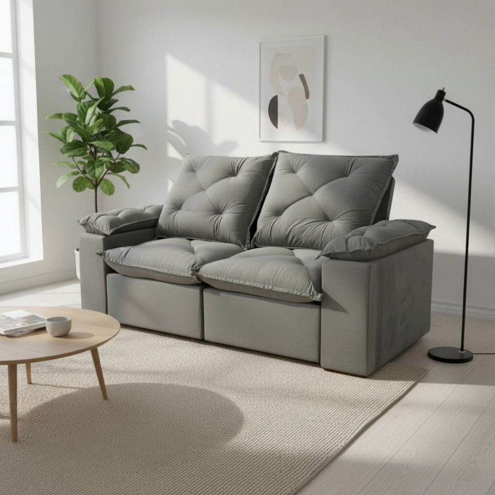 Sofá Retrátil e Reclinável Grécia com Pillow Top - Cinza