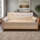Sofá-Cama Copacabana com Baú 3 Lugares Assento em Espuma D26 - Bege/Corino