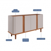 Buffet Charlotte 1.53m 4 Portas Ripadas e Dobradiça Soft Close - Off White/Cinamomo