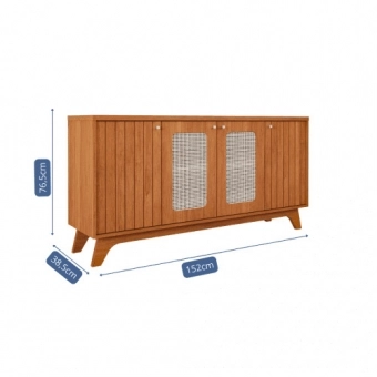 Buffet Rubi 1.52m com Portas de Telinha e Design Ripado