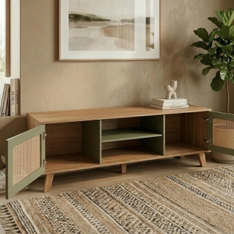 Rack para TV Frida Retrô com Detalhe Palha 3D