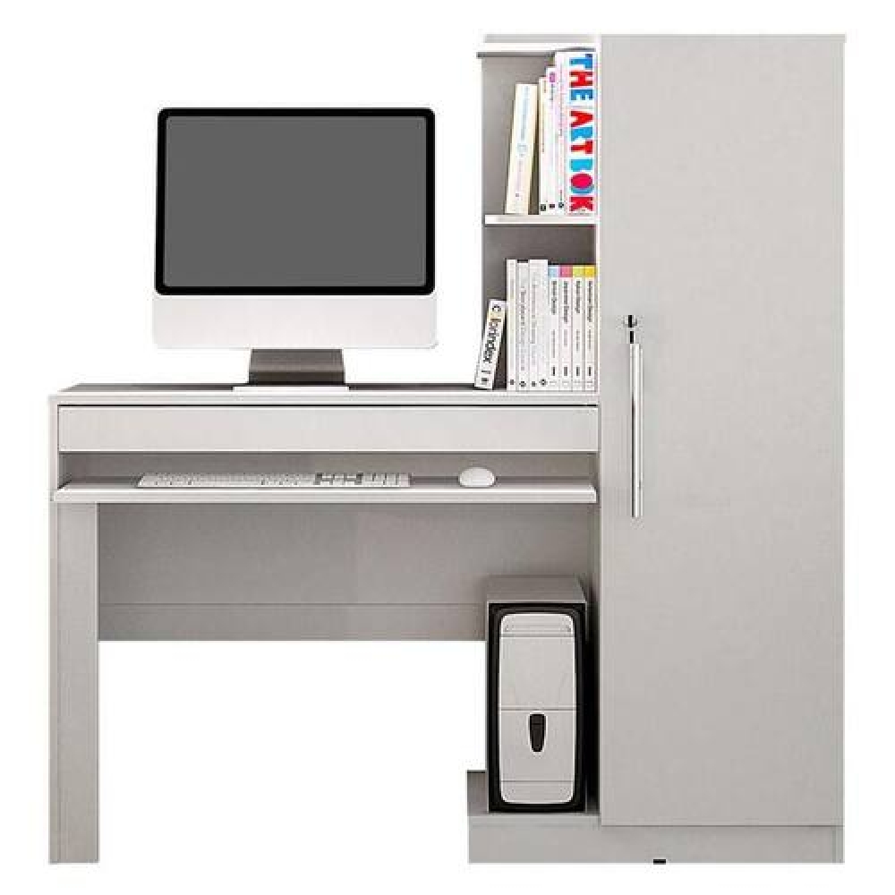 Escrivaninha Office com Armário Lateral e Chave - Branco