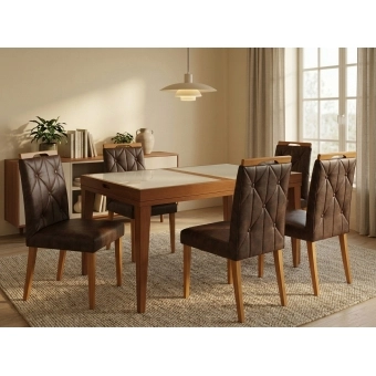 Conjunto Mesa de Jantar Extensível Gênova  com 4 Cadeiras