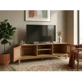 Rack para TV Daisy com Detalhe Palha 3D e Gavetas - Carvalho/Terracota