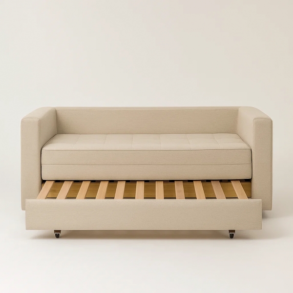 Sofá Cama Casal Morfeo 1.50m com Espuma D28 e Almofadas - Bege