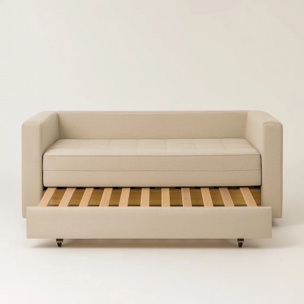 Sofá Cama Casal Morfeo 1.50m com Espuma D28 e Almofadas - Bege