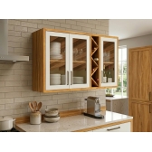 Armário Aéreo de Cozinha Andira 1.20m com Porta Vidro Reflecta - Amêndoa/Off White