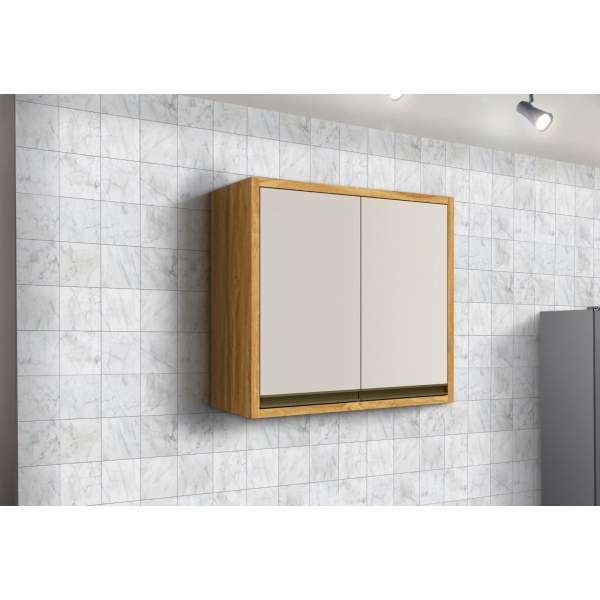 Armário Aéreo de Cozinha Andirá 80cm 2 Portas em MDF - Amêndoa/Off White