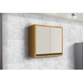 Armário Aéreo de Cozinha Andirá 80cm 2 Portas em MDF - Amêndoa/Off White
