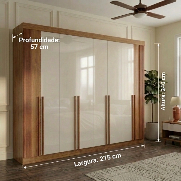 Guarda-Roupa Casal Ripado Boston 8 Portas 8 Gavetas 100% MDF - Cinamomo/Off White