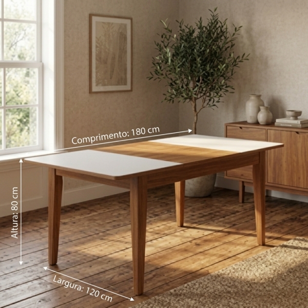 Mesa de Jantar Extensível para até 6 Lugares Genova - Imbuia/Off White