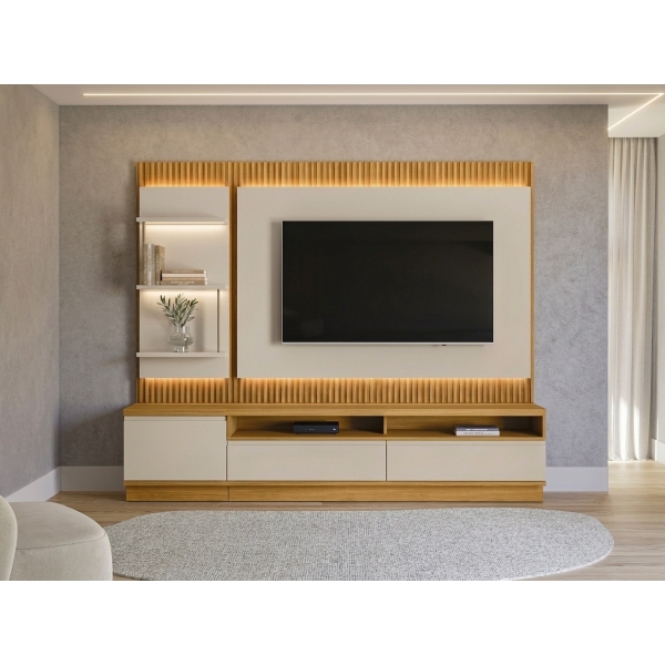 Rack com Painel Baeza 1.80m LED Tauari/Off White