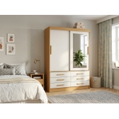 Guarda-Roupa Tucson 2 Portas de Correr e 6 Gavetas - Cinamomo/Off White
