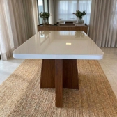 Mesa de Jantar 4 Lugares Porto Tampo de Vidro - Off White/Naturale