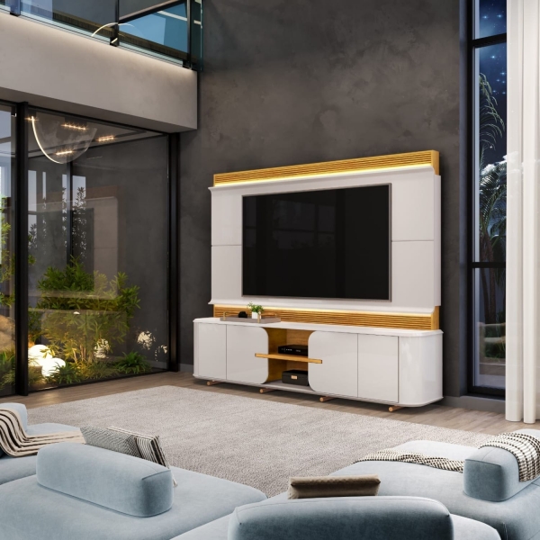 Home Theater para TV até 75 Polegadas em MDF 2.40m Jazz - Bali/Cedro