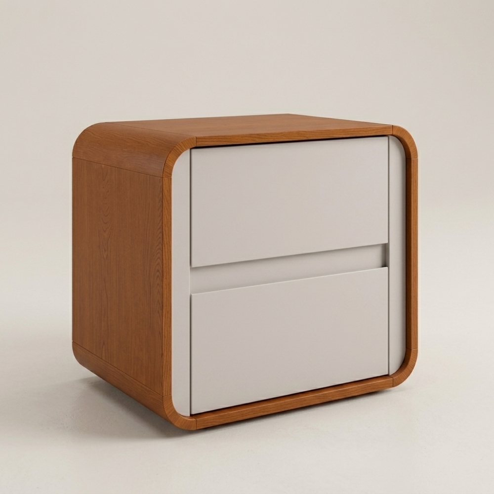 Mesa de Cabeceira Moderni 2 Gavetas Amêndoa/Off White