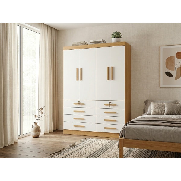 Guarda-Roupa Casal Austin 4 Portas e 8 Gavetas - Cinamomo/Off White