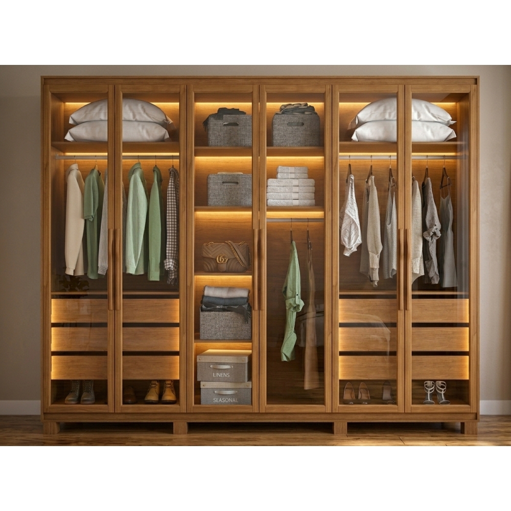 Guarda-Roupa 6 Portas Lumina LED Amêndoa C.Safira