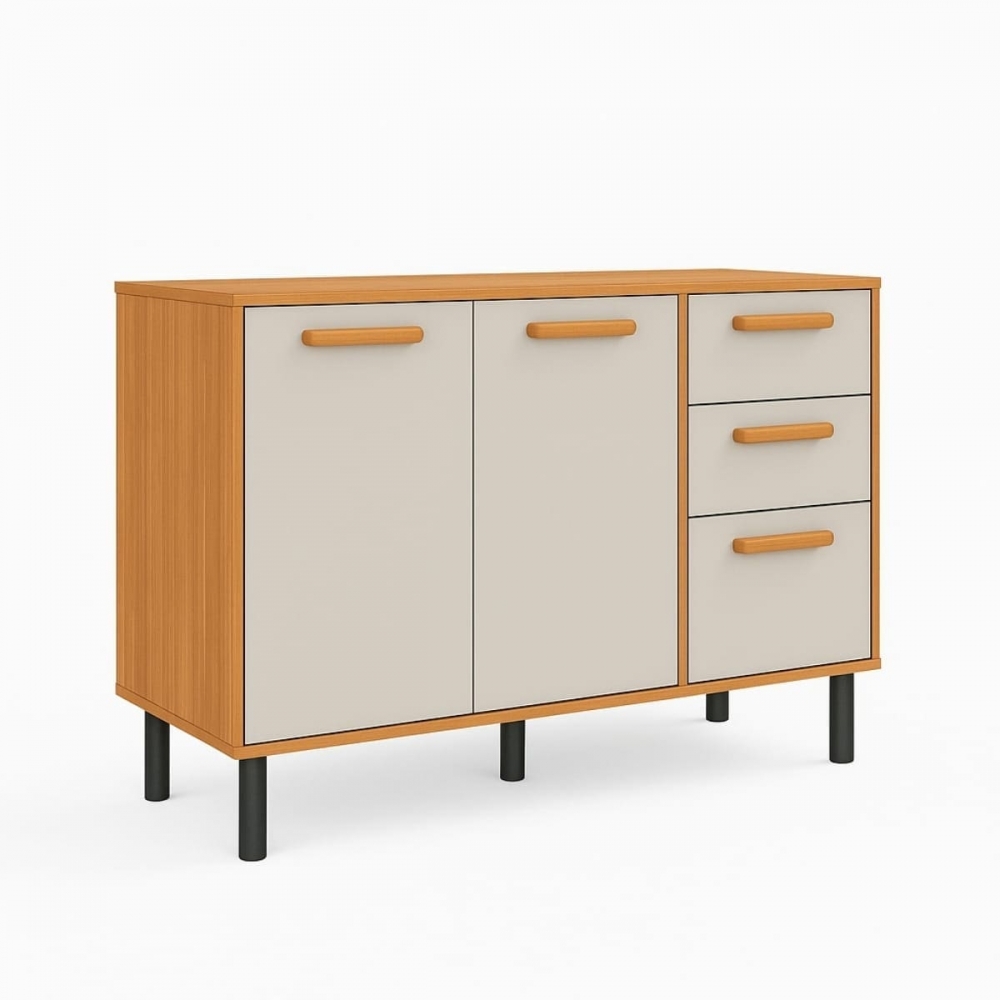 Balcão de Cozinha Júpiter 1.20m 3 Portas e 2 Gavetas - Cinamomo/Off White